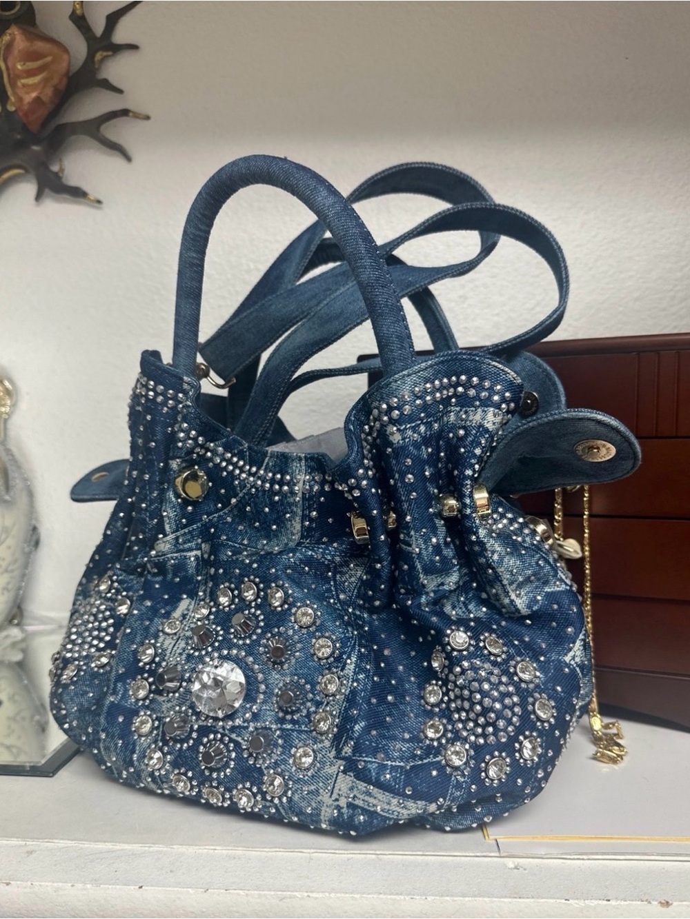 Embellished Denim Hand Bag